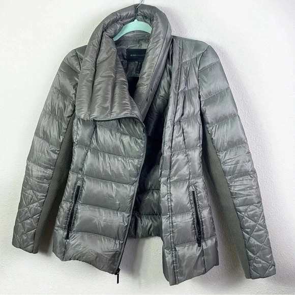 BCBGMAXAZRIA Lilly Short Packable Down Puffer Coat Asymmetrical Zip Grey SZ XXS - Picture 5 of 12